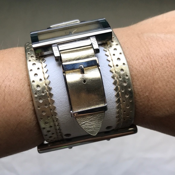 Guess Gold & white leather watch cuff bracelet - Picture 11 of 16